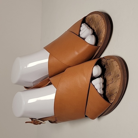 Sam Edelman Torin Sandals Faux Brown Leather Open Toe Sling‎ Back Adjustable 8.5 - Picture 1 of 13